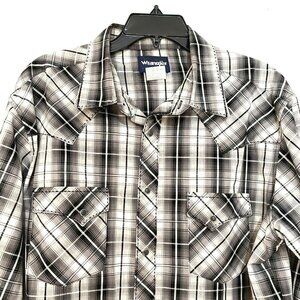 Wrangler Pearl Snap Plaid Shirt XL Gray Cowboy Western Country Classic